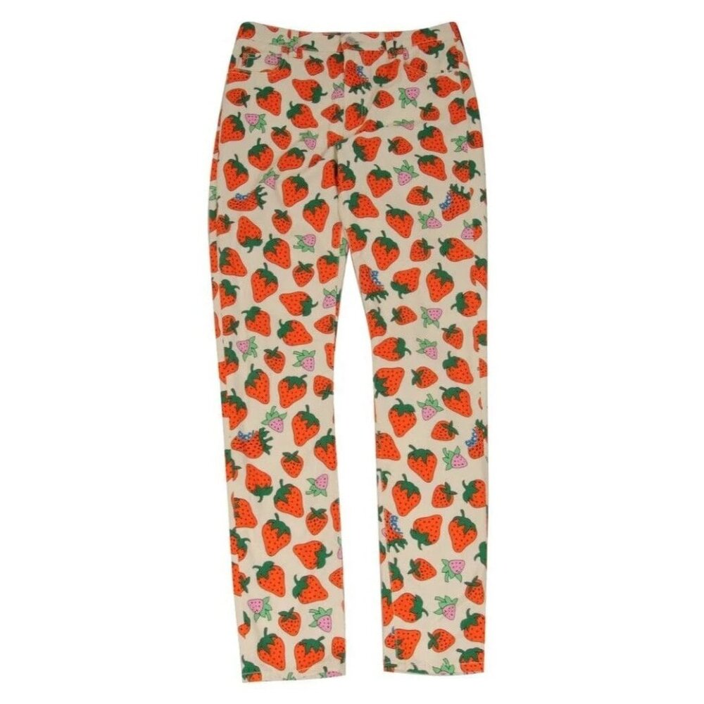 Gucci Strawberry Print Pants Ivory Slim Leg Jeans Size 26 NWT Italy